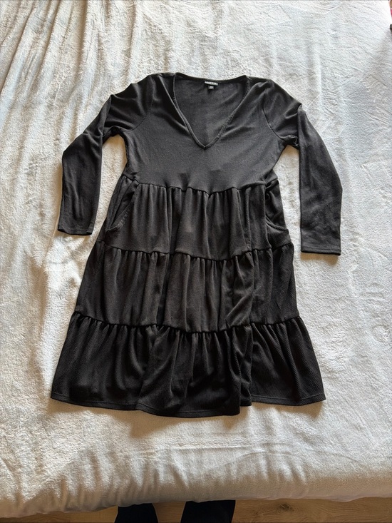 torrid Dresses & Skirts - Torrid Black Ribbed Tiered Babydoll Dress Long Sleeve Size 00 Large L